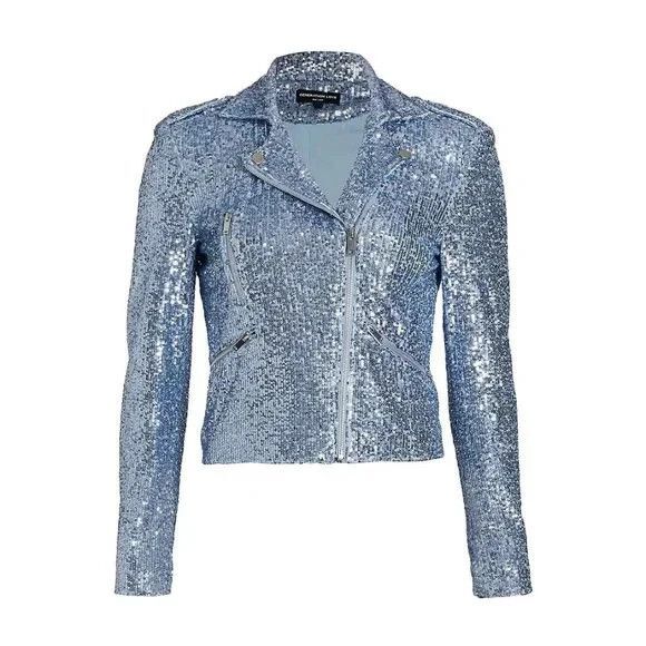 Generation Love Robin Sequined Moto Jacket Zip Up‎ Long Sleeve Chambray XS $395 - Picture 2 of 7